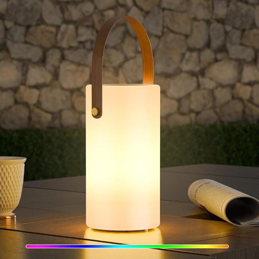 Solar Table Lamp Outdoor 2 in 1 Charging Portable LED Table Lamp Battery Waterproof with Remote 8 Colors Dimmable IP44 for Terrace Camping Garden Balcony Patio