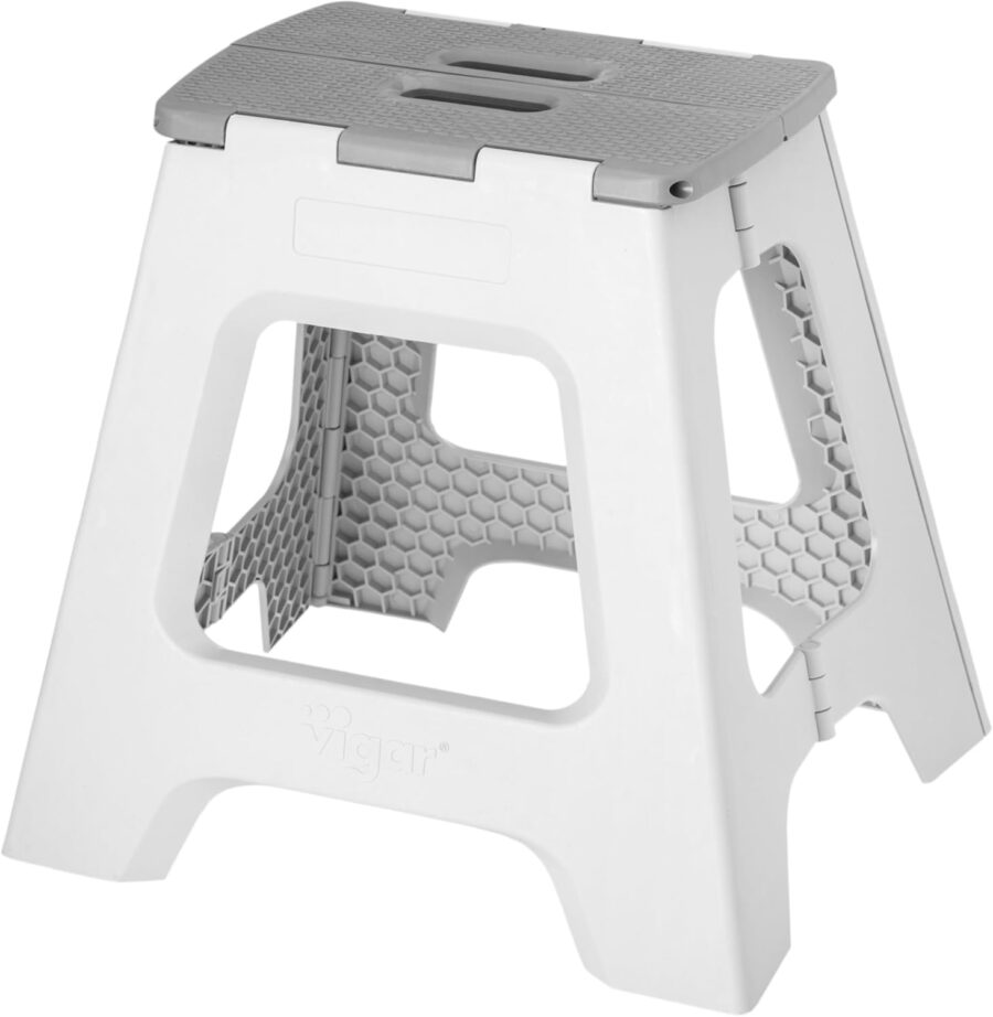 Compact Step Stool Foldable, Step Stools for Adults, 16-inch, Lightweight Stool, Non-Slip Folding Step Stool, Gray