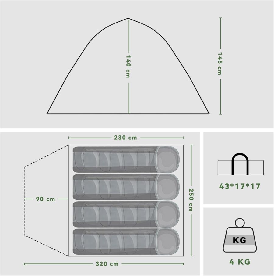 Camping Tent with Vestibule, Tents Camping Tent for 2-4 People,  Waterproof Tent for Camping, Travel, Trekking, Garden, Dome Tent, Ultralight Backpack, Upgrade 2025 - Image 2