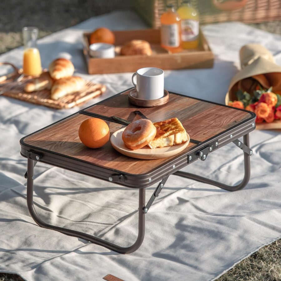 Camping Folding Table Beach, Large Portable Camping Side Tables with Adjustable Legs, Tent Table Folding Camp Table with Carry Bag for Outdoor Camping, Cooking, BBQ, Travel - Retro - Image 2
