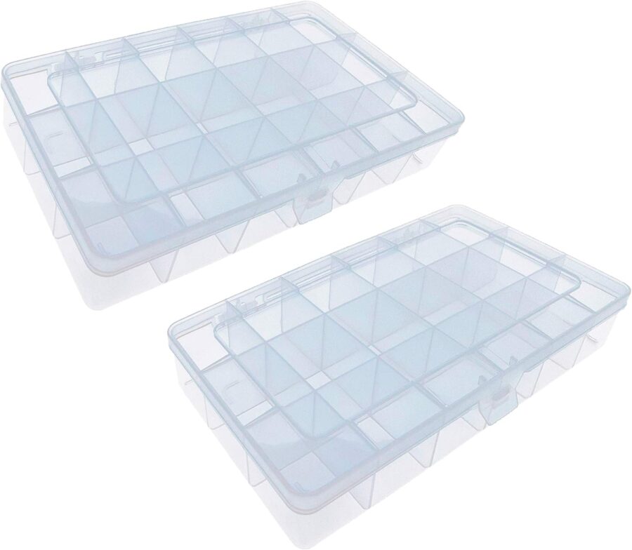 2 Pcs 18-Grid Plastic Storage Cases Multifunctional Container Boxes for Small Components Jewelry Sweets Medicine (8" x 4.7" x 1.3")