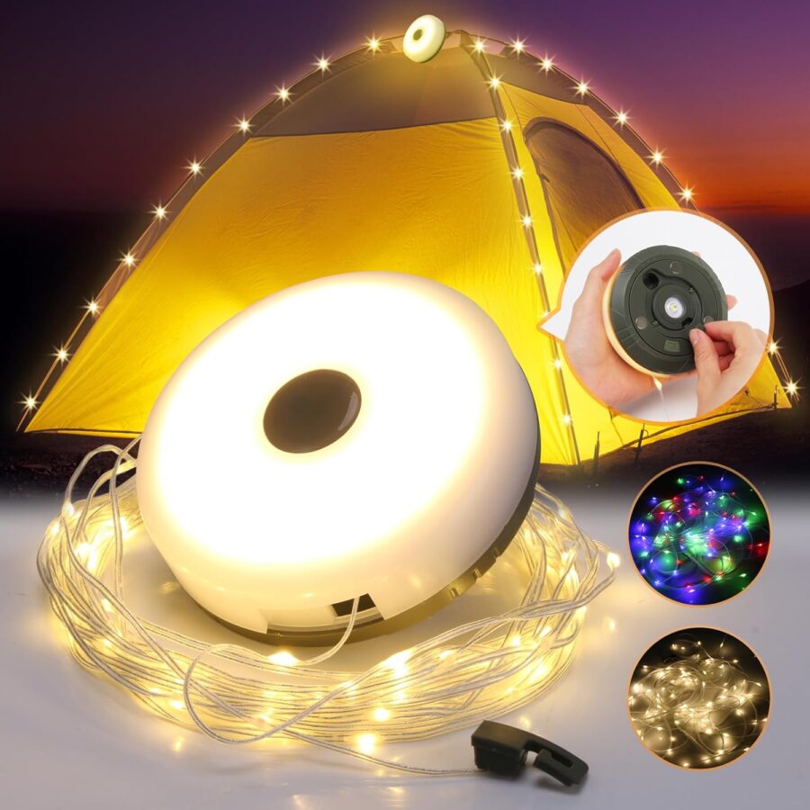 10M Camping Light String 8 Modes Camping Lights Roll Up Camping Lamp USB Rechargeable IPX4 Waterproof for Home Garden Yard