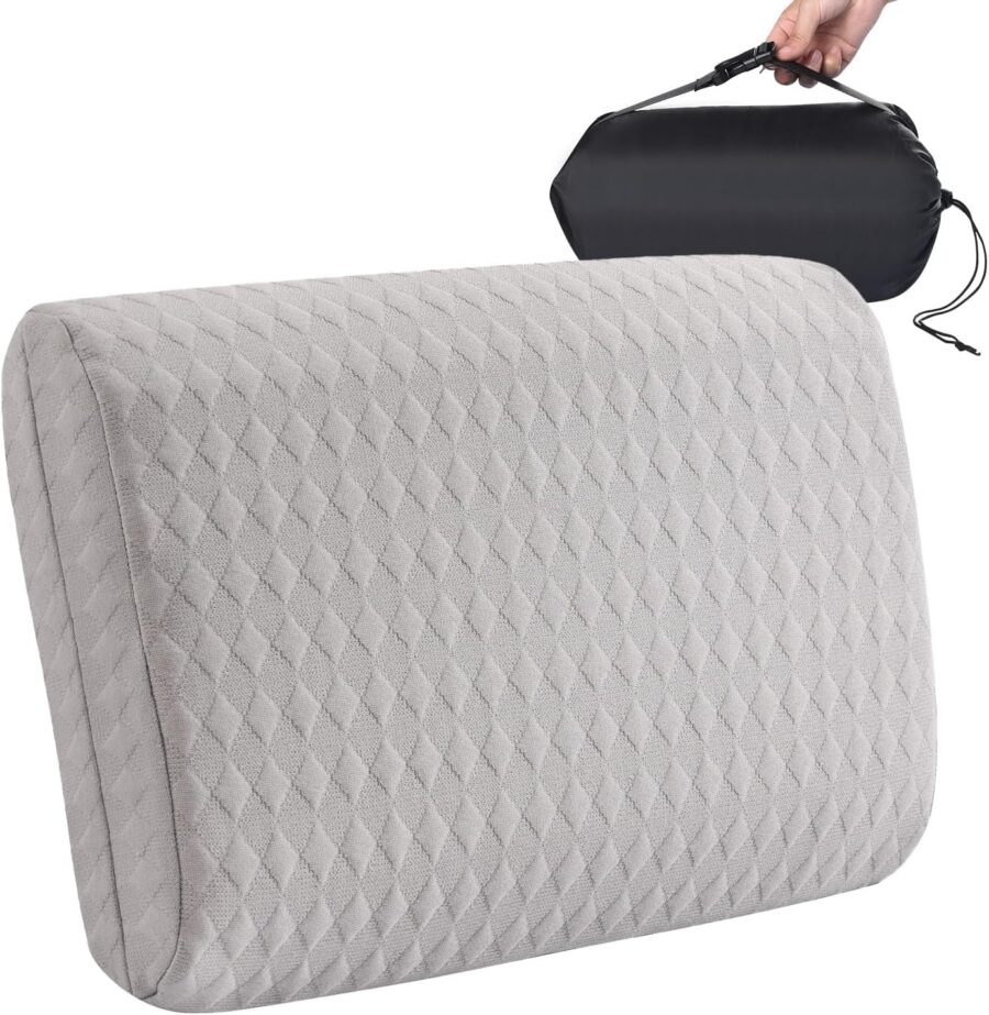 Travel Pillow with Washable Cover - Camping Essentials, Memory Foam Backpacking Pillow, Portable Pillow for Camping, Air Travel, Hiking, Beach, Hammock, Medium(Grey)